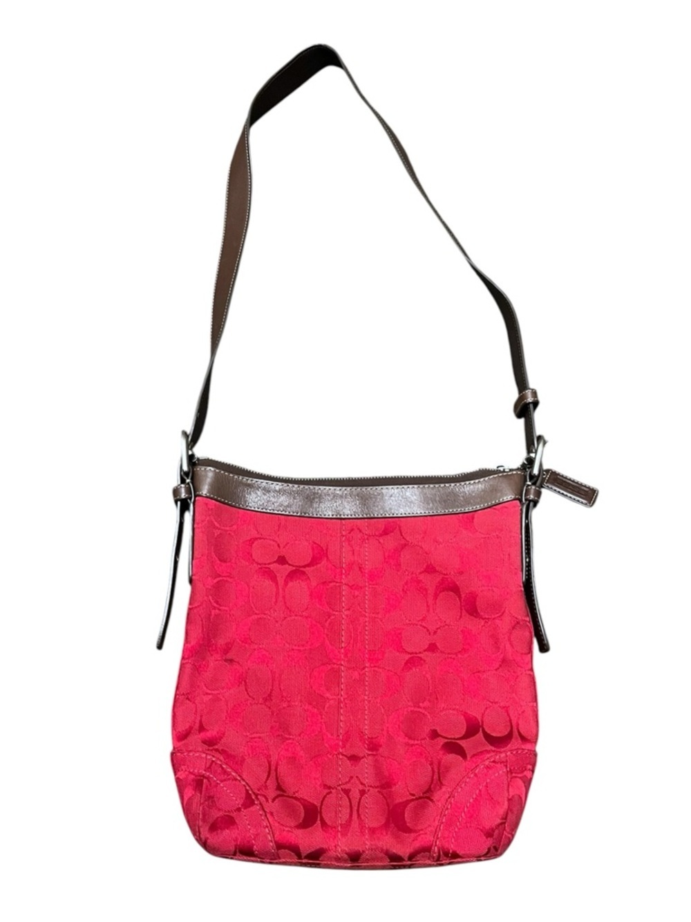Coach Red Jacquard Crossbody Tote Bag